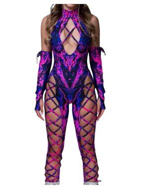 Candy Catz Nelo Angelo Criss-Cross Jumpsuit + Sleeves Size M NWOT